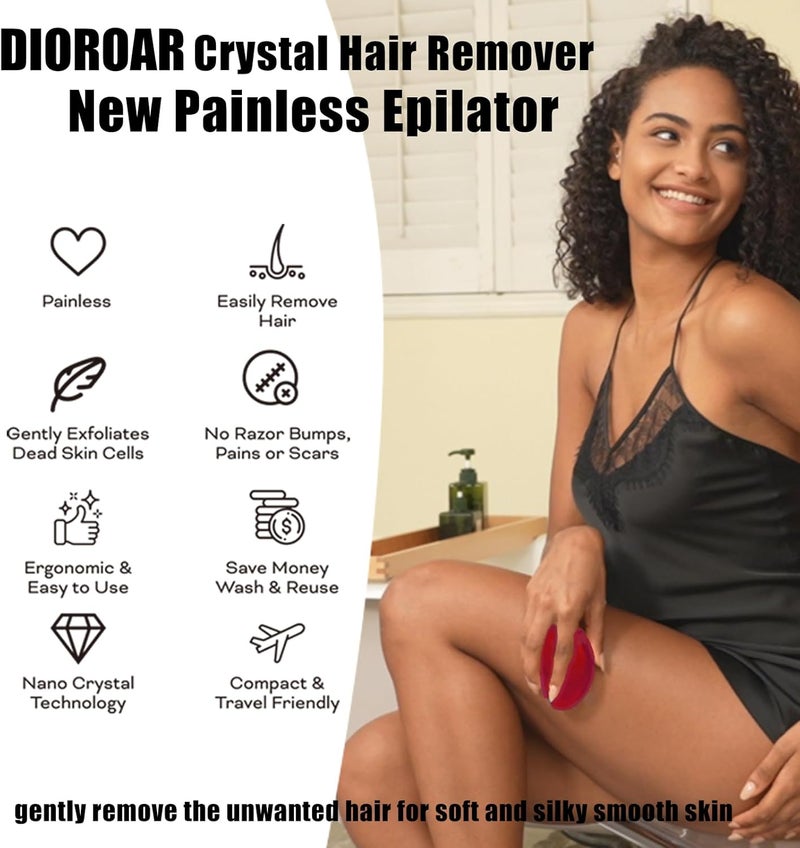 DIOROAR مزيل الشعر الكريستالي، مزيل الشعر الكريستالي المحسن، جهاز إزالة الشعر من الزجاج النانوي، مزيل الشعر غير المؤلم ومقشر بدون ماكينة حلاقة لبشرة ناعمة وحريرية بسرعة (أحمر) - Image 3
